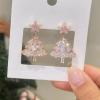 Pink zircon inlaid three-layer Christmas tree earrings, suitable for attending parties, festivals, and parties view 3