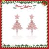Pink zircon inlaid three-layer Christmas tree earrings, suitable for attending parties, festivals, and parties view 4