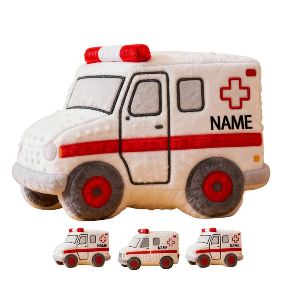 Adfdrehhv Personalized Ambulance Shaped Pillow with Name Cute Car Theme Pillow for Bed Sofa Car Couch Decor Ambulance Cushion Party Decor Gift for Boy Girl Kid Family Friends Driver