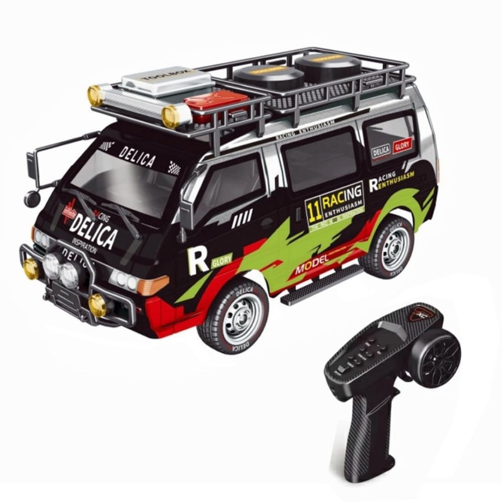 1/24 Scale Delica RC Van, 2.4GHz 4WD Full-Scale Rear-Wheel Drive Delica RC Drift Car with 6km/h High Speed, Front Lights, 3-Speed Manual Gearbox, USB Rechargeable Remote Control Crawler for Adults