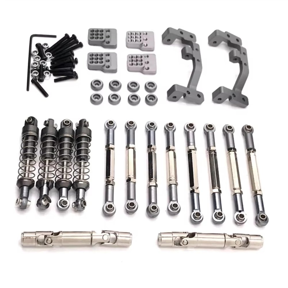 Rc Parts For WPL C14 C24 1/16 Metal Tie Rods Drive Shafts Shock Absorbers RC Car Upgrade Replacements Repairs Modifications Accessories(Gray)