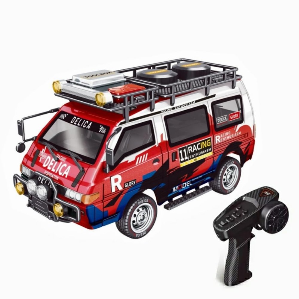1/24 Scale Delica RC Van, 2.4GHz 4WD Full-Scale Rear-Wheel Drive Delica RC Drift Car with 6km/h High Speed, Front Lights, 3-Speed Manual Gearbox, USB Rechargeable Remote Control Crawler for Adults