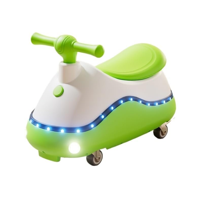 Swing Car Peanut Shape with Music Light No Pedal Anti-Rollover Swing Silent Wheels Durable and Safe(Green)