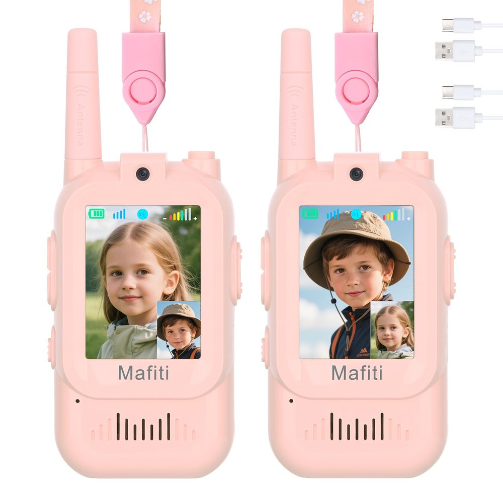 Mafiti Video Walkie Talkies for Kids 2 Pack Rechargeable Birthday Gift Toddler Toys for 3 4 5 6 7 8 Year Old Boys Girls 1000 Feets Long Range Indoor Outdoor Play(Pink+Pink)