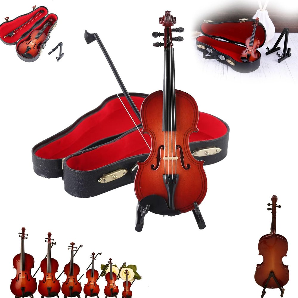 Playable Tiny Violin Figurine, World's Smallest Violins with Sound, Tiny Violin with Sound Sob Story, Mini Violins with Bow & Case for Dollhouse, Keychain, Home Decor Display Ornament (9cm/3.54in)