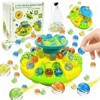 BKJHG 3-Tier Marble Balance Game for Kids Ages 6+ | 60 Glass Marbles STEM Strategy Toy | Family Party Game for Boys and Girls | Fine Motor & Coordination Skill Builder | Includes Storage Bag