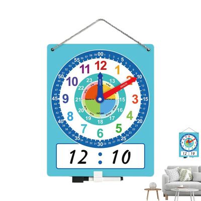 Telling Teaching Clock - Interactive Dry Erase Learning Board, Wooden Analog Trainer | Double Side Writable Practice Tool, Educational Classroom Resource for Preschool, Safe