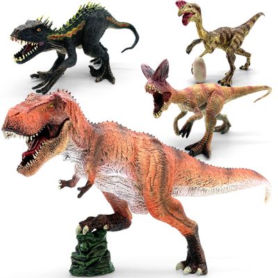 BIROHOSR Dinosaur Playset with 14" Indominus Rex & 8 Detailed Dino Figures - Educational Toy for 3-8 Year Old Boys Girls (4 PCS Orange Indominus Rex)
