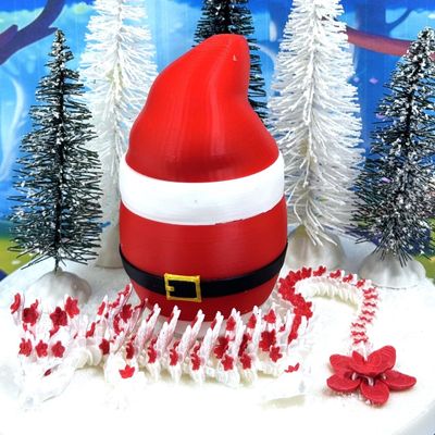 3D Printed Dragon with Dragon Egg, White and Red Cherry Blossom Dragon, Fidget ADHD Autism Toy, Christmas Santa Hat Container,