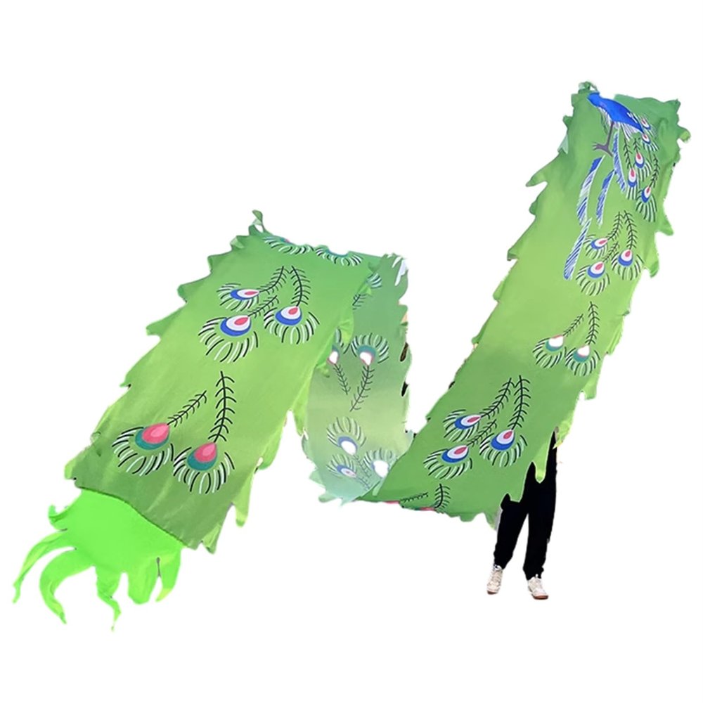 VFVCF Dragon Dance Fitness Ribbon Dragon Poi Ribbon 26ft Long with Dragon Head Washable Multicolor(Green)