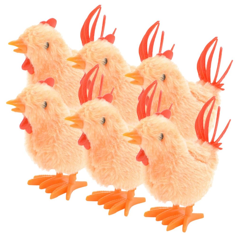 Yardwe 6pcs Wind-up Plush Chicken for Funny Jumping Chicks with Manual Clockwork Mechanism Soft for Indoor Play and Collectible Fun