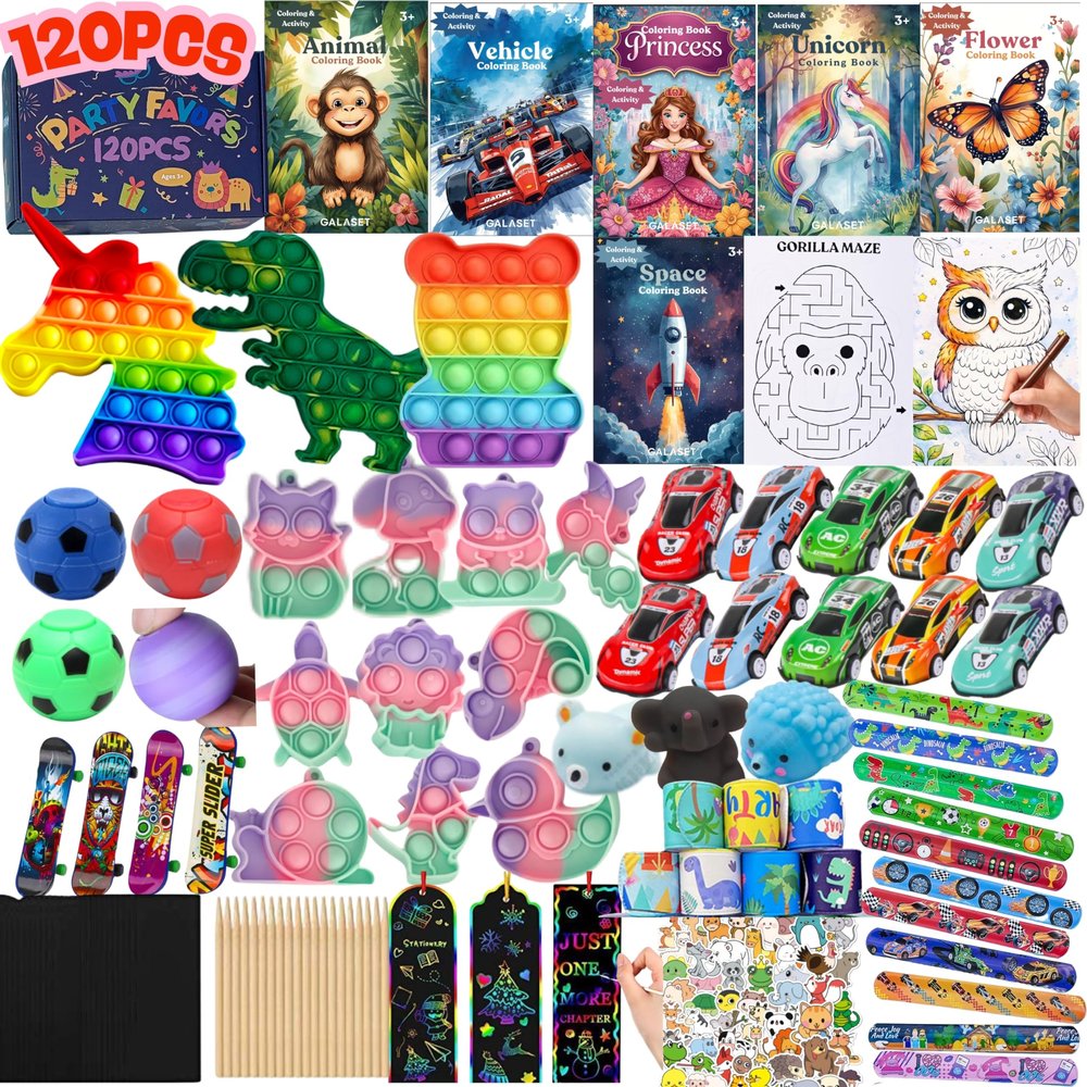 120PCS Party Favors for Kids 8-12 4-8, Fidget Toys & Arts and Crafts Activities, Bulk Sensory Toys for Goodie Bags, Pop Pop Pinata Stuffers, Stocking Stuffers Treasure Box Toys for Classroom Prizes