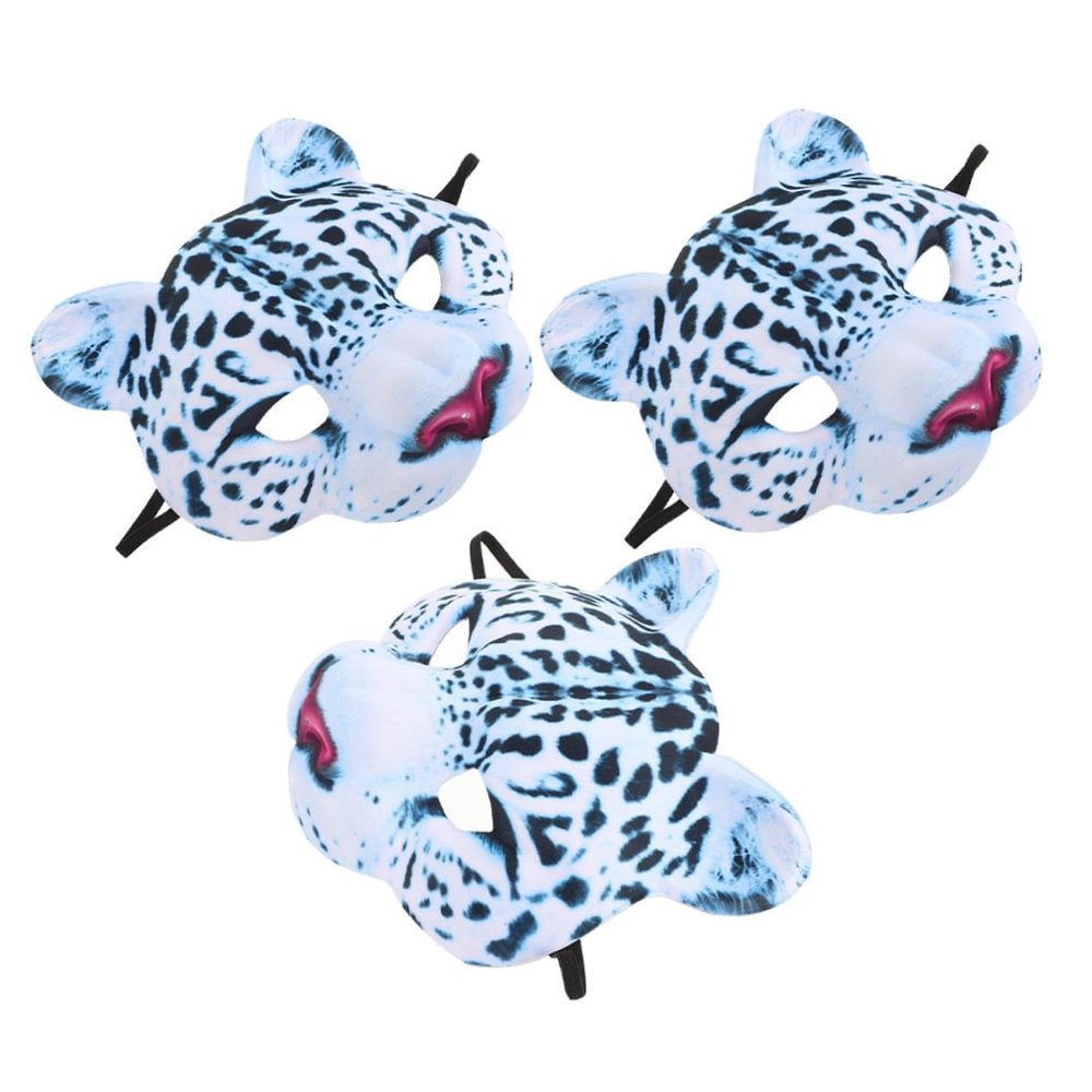BRIGHTFUFU 3pcs Halloween Half Face Leopard Masks EVA Animal Party Props Lightweight Masquerade for Carnivals Dress Up Costume Decorations