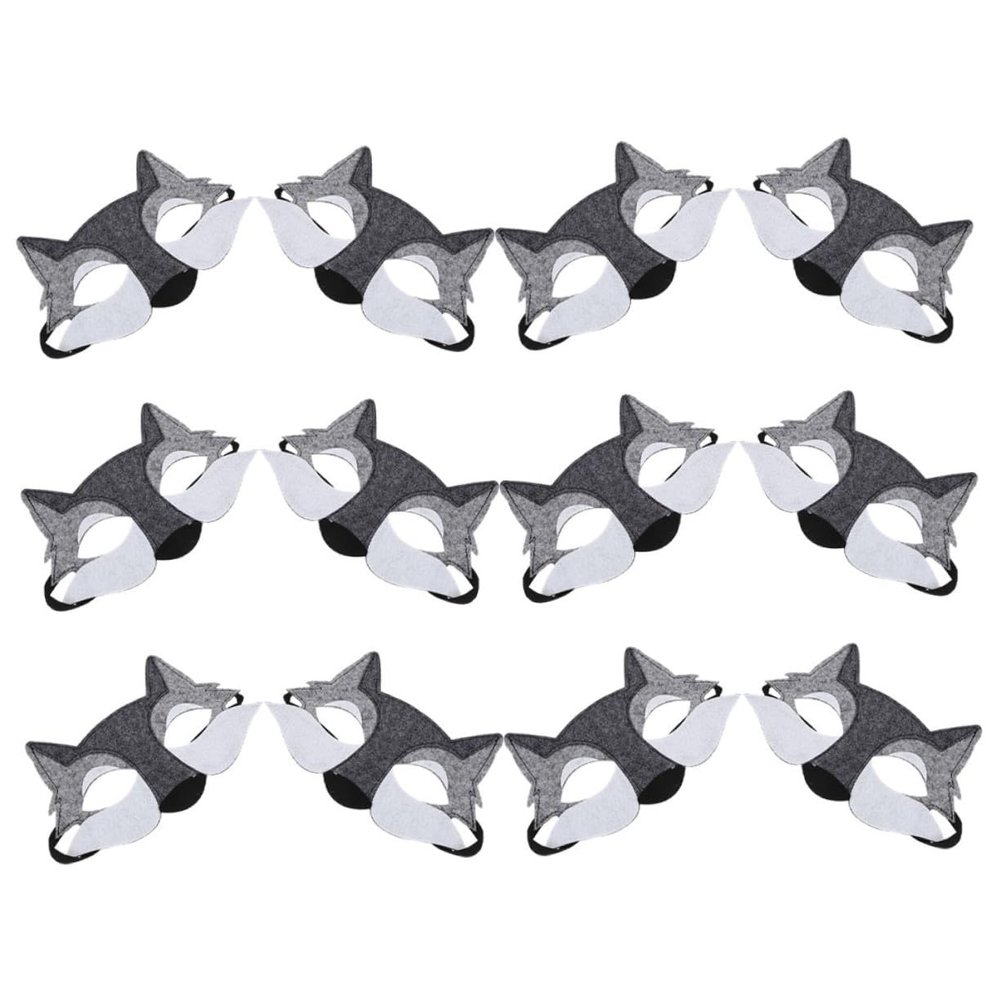 Abaodam 12pcs Felt Half Face Wolf Masks for Halloween Masquerade Celebration Creature Face Cover Lightweight Breathable Costume Accessories for Cosplay Festival