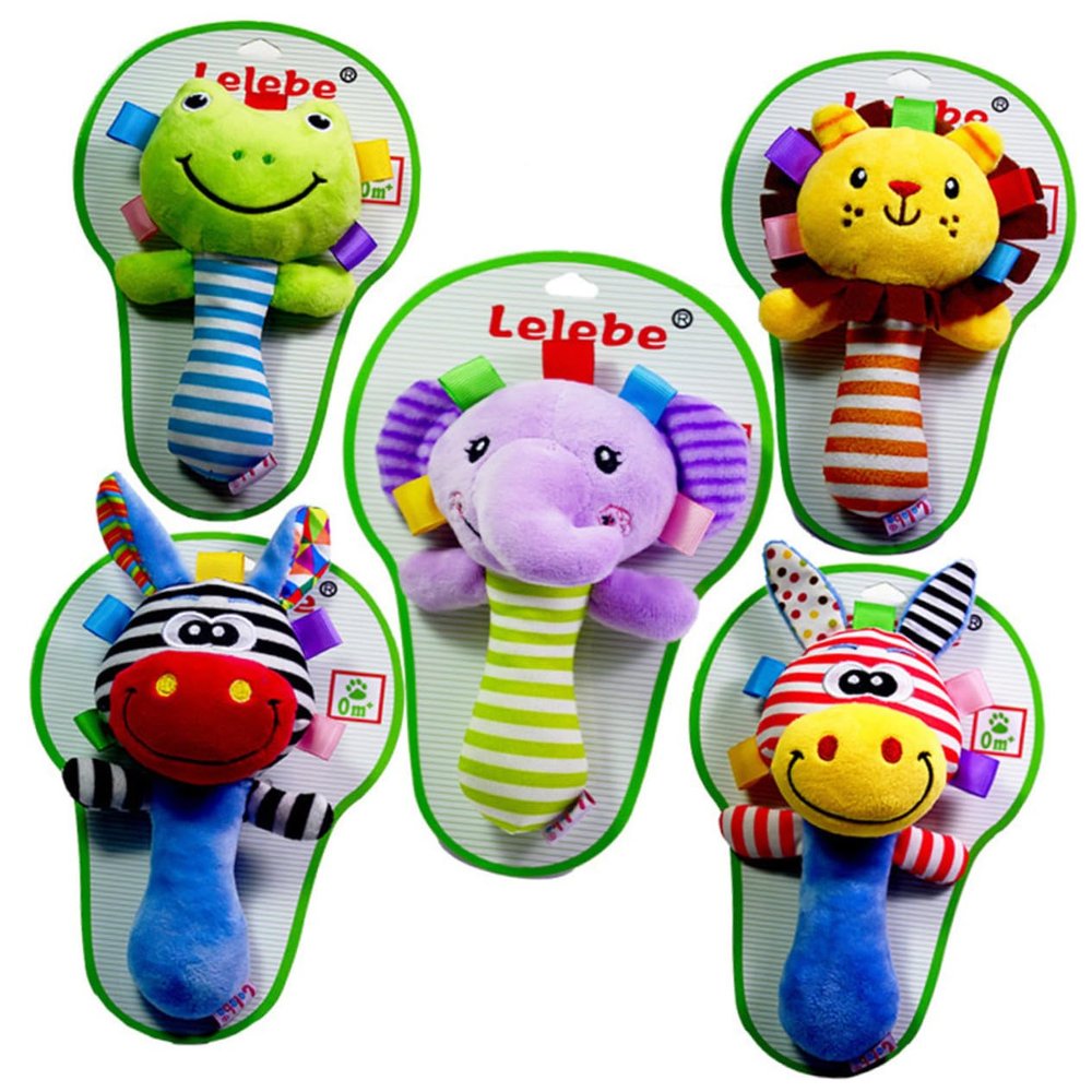 Abaodam Year Plush Elephant Hand Rattle with Sound Wrist Rattles for Boys and Educational Animal Hand Bells for Hearing Development and Hand-Eye Coordination Soft Safe Gift for Newborns