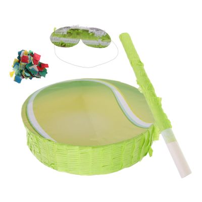 TEHAUX Tennis Pinata with Blindfold and Bat for Birthday Party Sports Theme Pinata Filled with Confetti Indoor Outdoor Tennis Birthday Decoration and Family Game Supplies Random Color