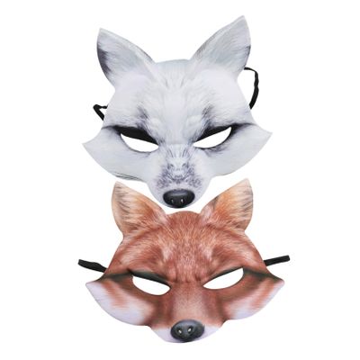 Abaodam 2pcs Half Face Fox Cosplay Mask EVA Soft Lightweight Costume Accessory for Halloween Masquerade Parties Realistic Detail Fit Brown and White Animal Dress Up Cover