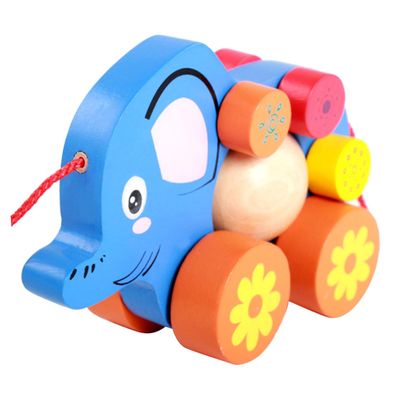 Yardwe Funny Elephant Pulling Cart for Cartoon Animal Pull String Walker Educational Enhancing Practical Skills and Interaction Safe Material for Boys and Playing