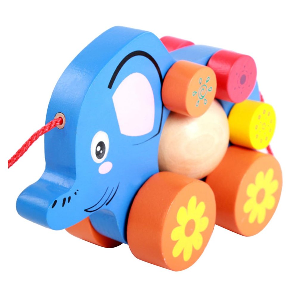 Yardwe Funny Elephant Pulling Cart for Cartoon Animal Pull String Walker Educational Enhancing Practical Skills and Interaction Safe Material for Boys and Playing