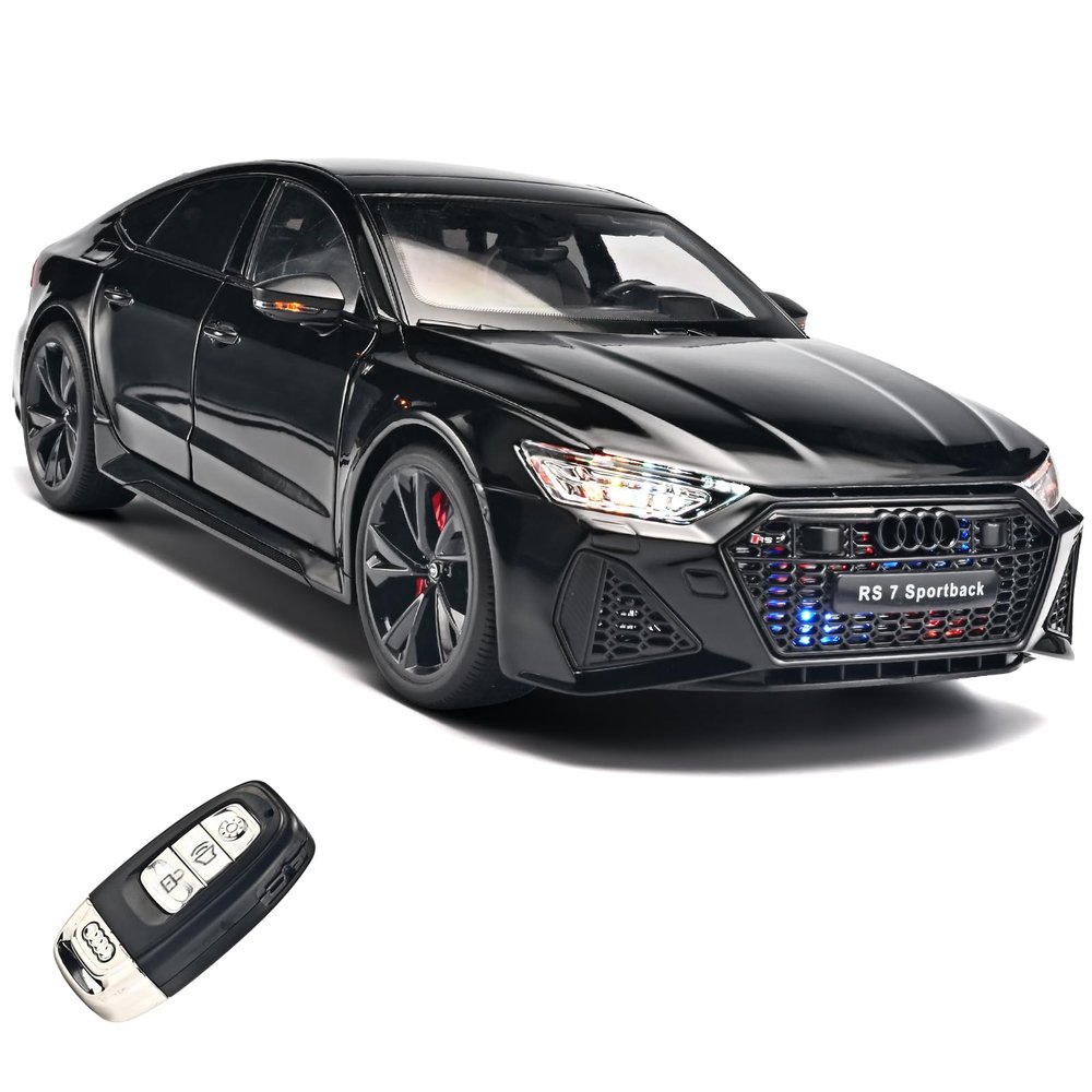 RZAPE 1:18 Audi RS7 Model Car,Pull Back Toy Diecast Cars,Remote Control Key Version Metal Toy Cars with Lights and Sounds,Gift for Children and AdultBlack Warrior