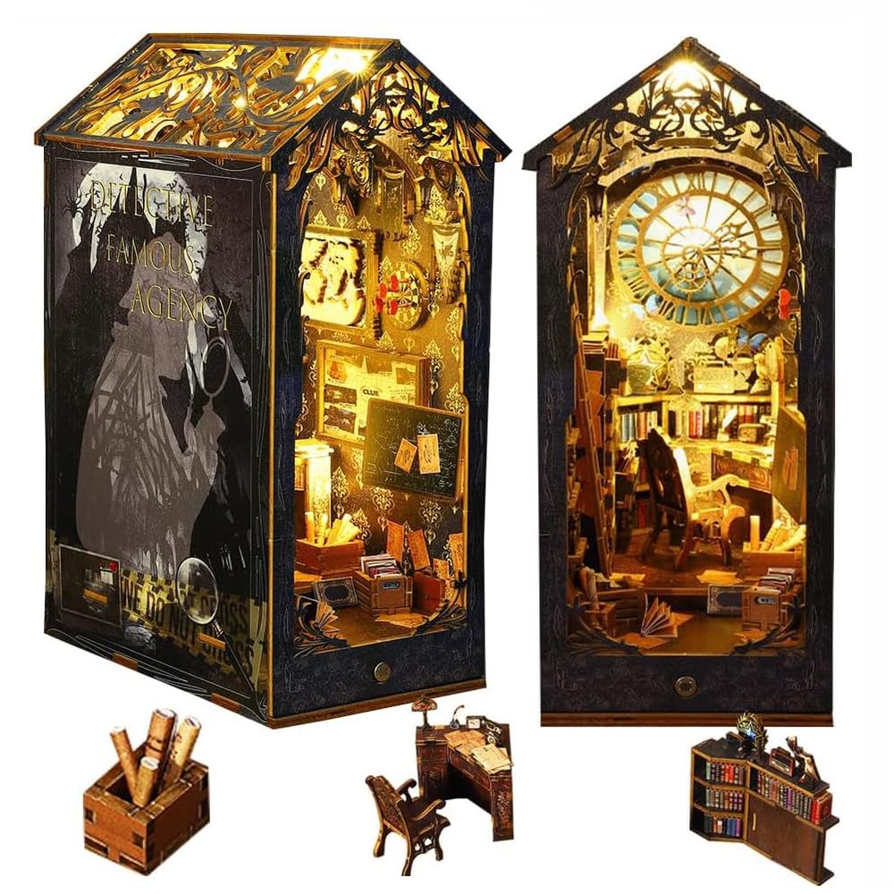 DIY Book Nook Kit DIY Dollhouse Miniature Kit with DIY Dolls House Furniture Accessories Bookends Book Stand 3D Wooden Puzzle for Adults Birthday Gift