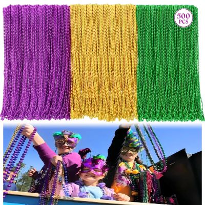 Ecally 500 Pcs Mardi Gras Throws Bulk 33" Mardi Gras Beads Necklace Purple Gold Green Beads Bulk Parade Throw Carnival Necklaces Accessories for Wedding Birthday Celebrations Party Decor