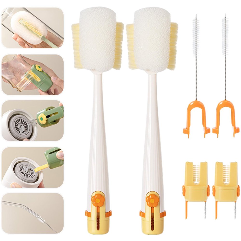 5 in 1 Bottle Cleaning Brush, Multifunctional Cup Cleaner Brush Set, 5 in 1 Bottle Cleaning Brush Set for Efficient Cleaning of Bottle Body, Neck, Straw, Seams & Lids