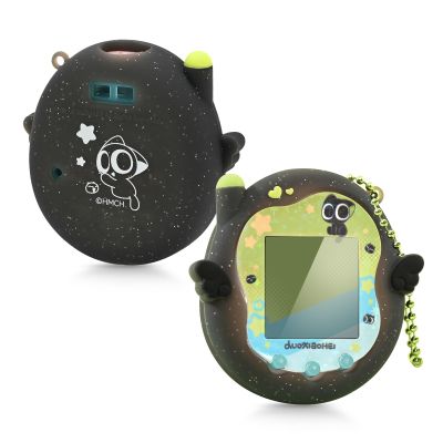 GeekShare Silicone Protective Case Compatible with Tamagotchi Uni, Cute Cartoon Black Cat in Starry Sky Design Skin Cover Shell (Sparkle Black)