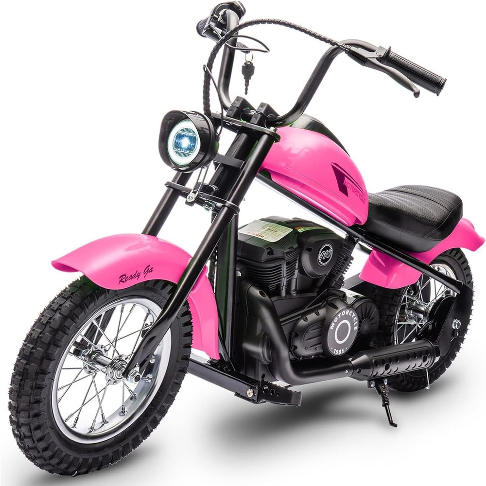 24V Electric Dirt Bike,250w Electric Motorcycle with LED Light, Up to 14MPH & 60 Minutes Continuous Motorbike for Kids,Boys,Teen,Pink
