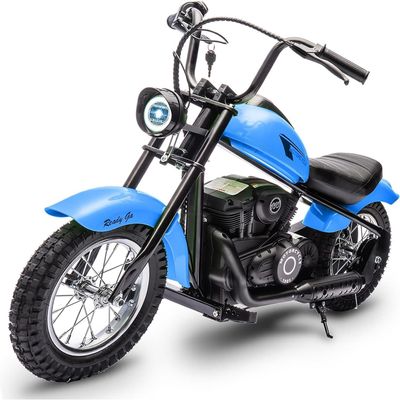 24V Electric Dirt Bike,250w Electric Motorcycle with LED Light,Up to 14MPH & 60 Minutes Continuous Motorbike for Kids,Boys,Teen,Blue