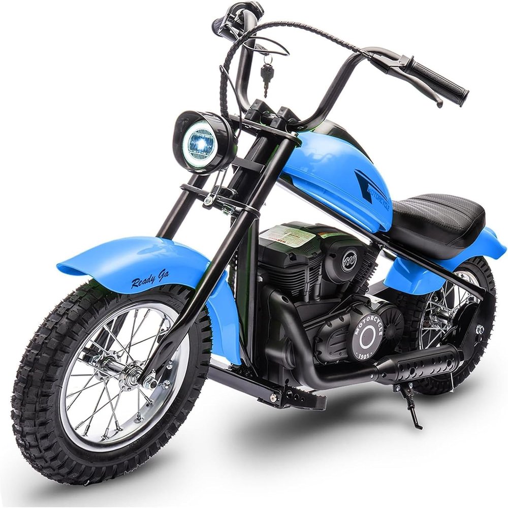 24V Electric Dirt Bike,250w Electric Motorcycle with LED Light,Up to 14MPH & 60 Minutes Continuous Motorbike for Kids,Boys,Teen,Blue
