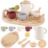 14-Piece Wooden Tea Party Set with Silicone Teapot and Cups, Carrying Tray, Scoop  Toddler Pretend Play Kitchen Accessories for Girls Ages 3-6 view 1