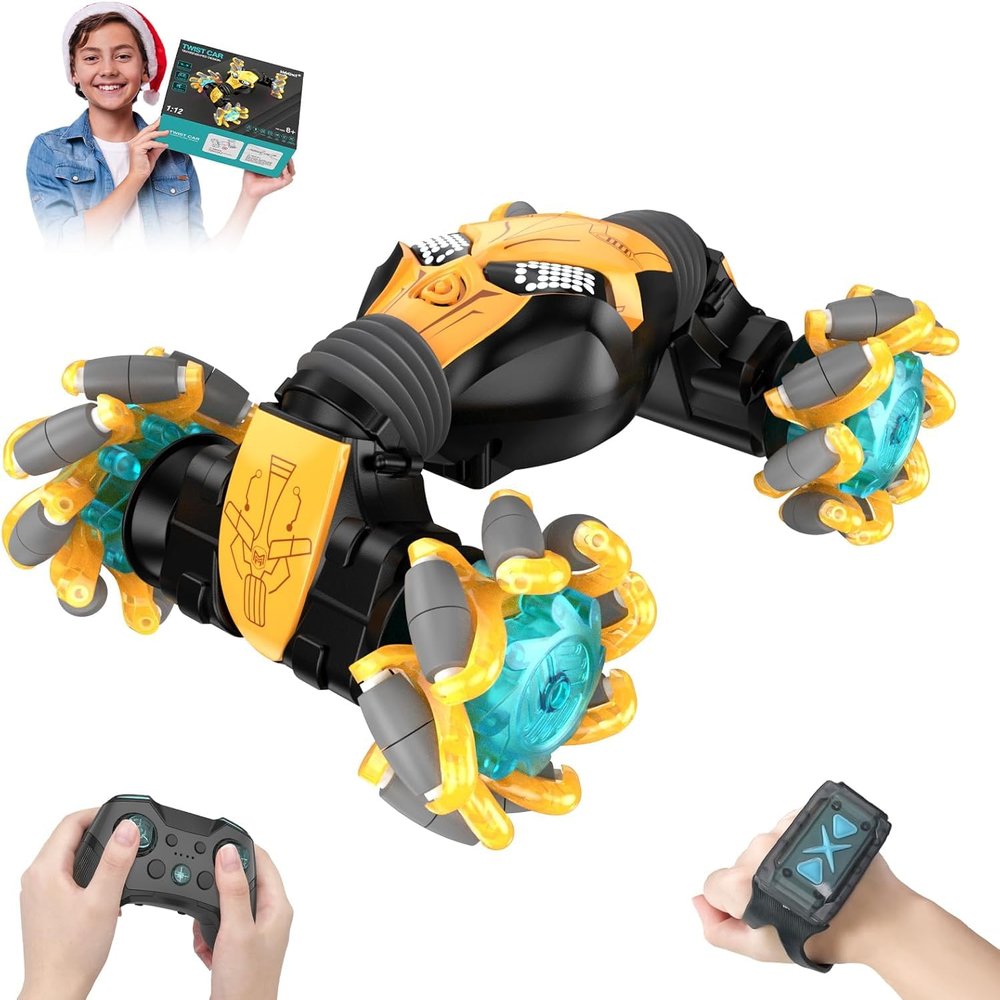 1:12 Gesture Sensing RC Stunt Car, 4WD Hand Controlled Remote Control Twist Cars with Light & Music, 360 Rotate Transform Drift, Gifts for 6-8-12 Kids Age 6 7 8 9 10 11 12 Yrs Old