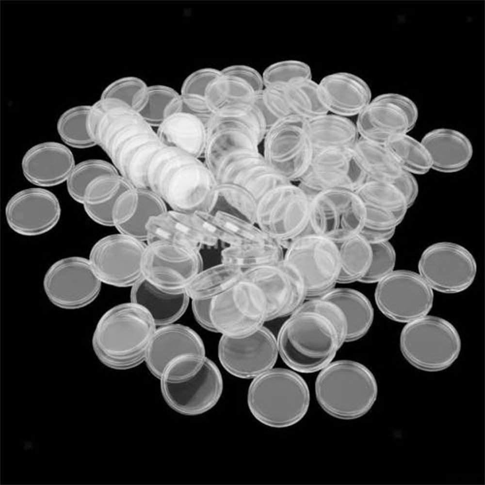 100Pcs 35mm Coin Holder Capsules Clear Round Plastic Coin Container Case, Coin Capsule Covers Acrylic Clear Coin Collection Supplies Container
