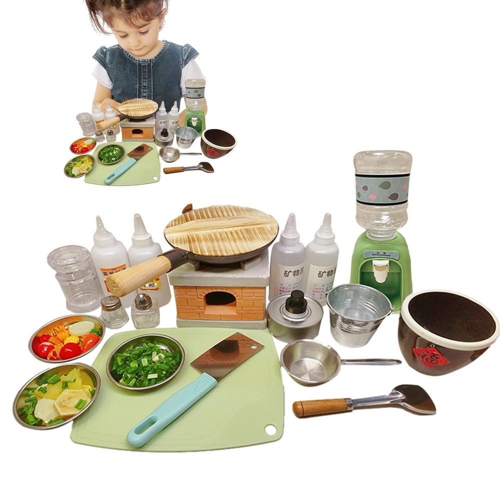 Mini Cook Set - Realistic Cooking Tools, Metal Frying Pot, Tiny Kitchen Utensils with Stove Burner, Real Heat Miniature Cookware | Functional Cooking Accessories for Creating Real Dishes in Play