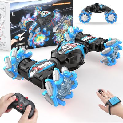 1:12 Gesture Sensing RC Stunt Car, 2 * 1200mAh Hand Controlled Remote Control Twist Cars with Light & Music, 4WD 360 Rotate Transform Drift, Gifts for 8-12 Kids Age 8 9 10 11 12 Yrs Old Trains