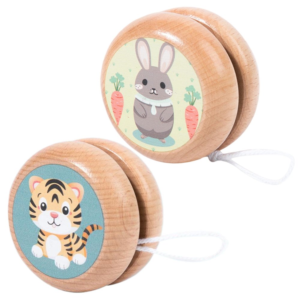Wooden Yoyo 2Pcs 1.57x1.34 Cartoon Animal Pattern Yoyo Kids Natrual Wooden Portable & Lightweight Yo-Yo Fun Amateurish - Gifts for Kids and Adults Playing.