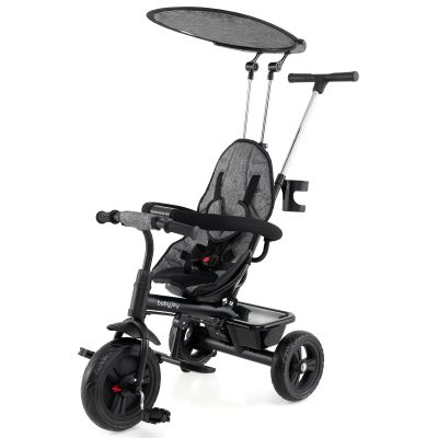 BABY JOY Toddler Tricycle, 7 in 1 Push Trike w/Adjustable Canopy, Parent Push Handle, Seat & Footrests, 5-Point Safety Harness and All-Terrain EVA Wheels, Kids Stroller Bike for 9-60 Months (Gray)