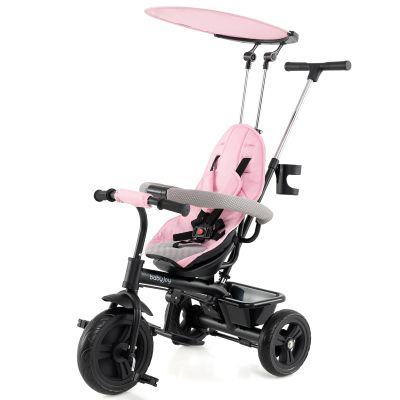 BABY JOY Toddler Tricycle, 7 in 1 Push Trike w/Adjustable Canopy, Parent Push Handle, Seat & Footrests, 5-Point Safety Harness and All-Terrain EVA Wheels, Kids Stroller Bike for 9-60 Months (Pink)