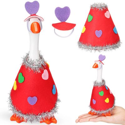 AmazingSpark 1 Set Valentine's Day Mini Desk Goose Outfit 7 Inch Magnetic Goose Statue Key Holder Romantic Valentine Clothe for Magnetic Duck Statue Table Desk Key Holder Decor (Red,Mini Heart)
