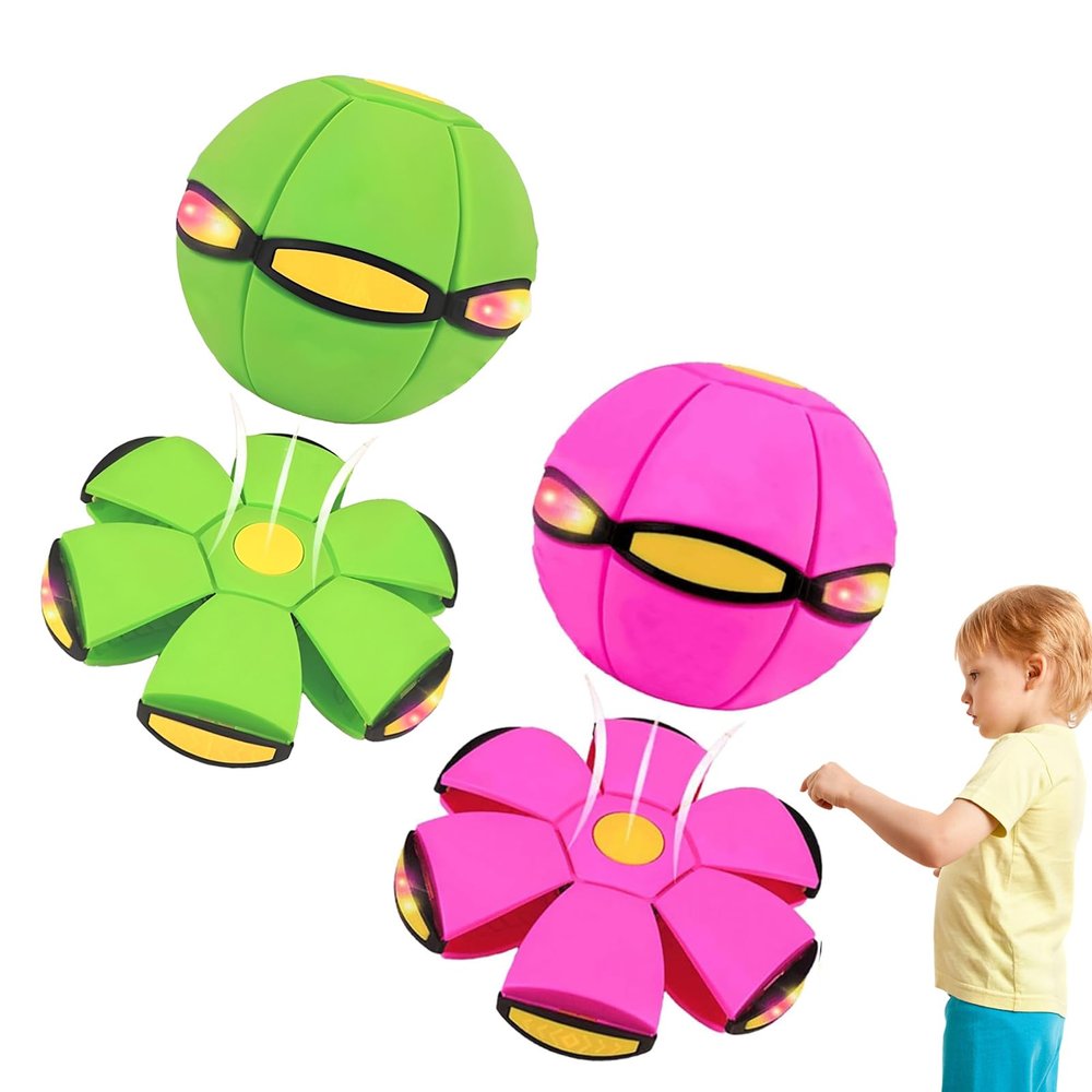 Beoglov Magic Ball Toy, 2Pcs Children's Bouncing Ball Magic Meta Balls, The Magic Flying Saucer Balls, Parent-Child Interaction, Easy to Catch, Safe (6 Light,Green+Pink)