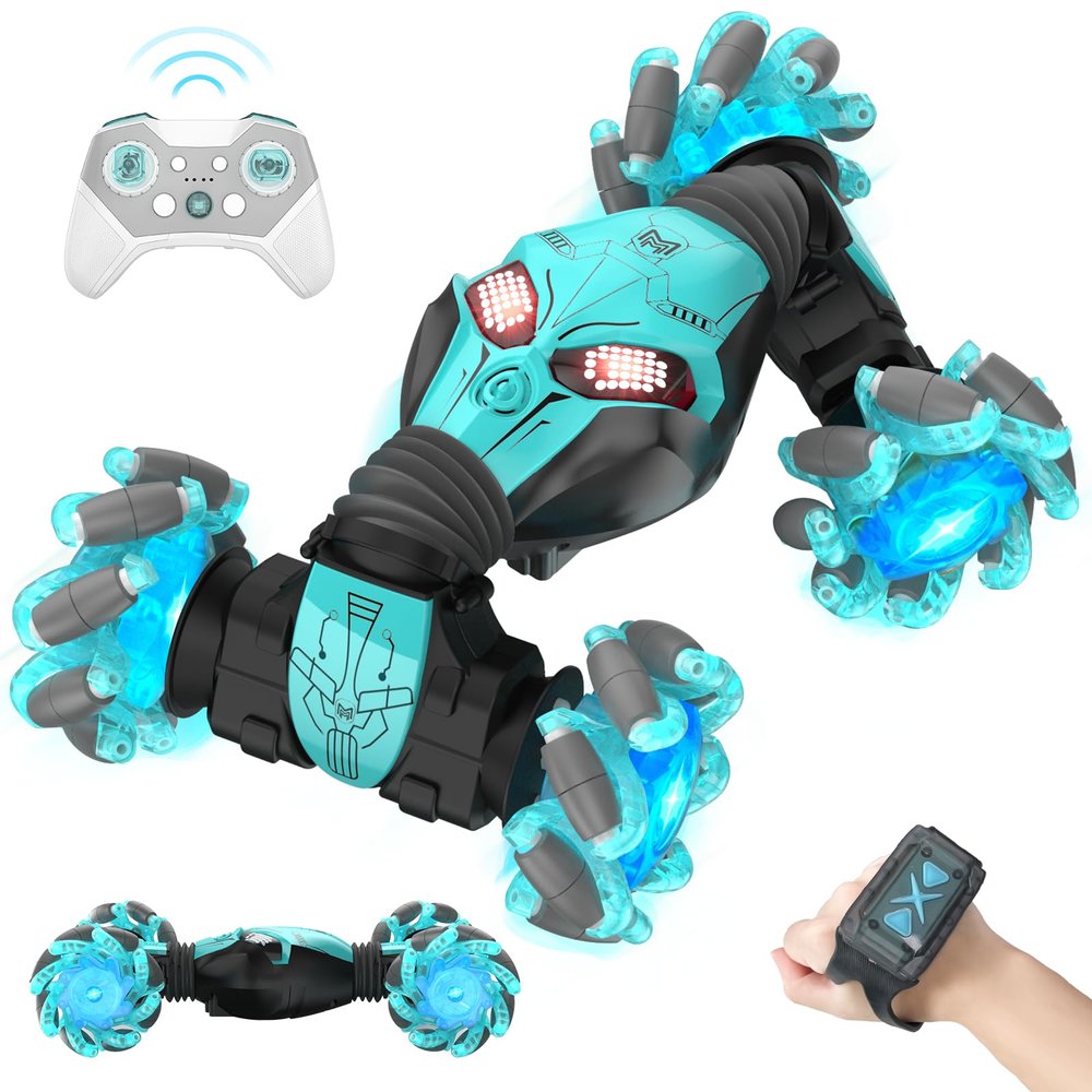 1:12 Gesture Sensing RC Stunt Car, 4WD Hand Controlled Remote Control Twist Cars with Light & Music, 360 Rotate Transform Drift, Gifts for 6-8-12 Kids Age 6 7 8 9 10 11 12 Yrs Old(Bule)