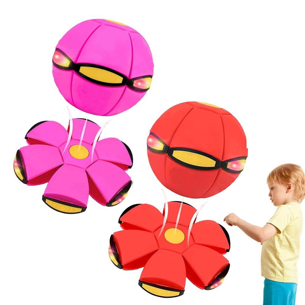 Beoglov Magic Ball Toy, 2Pcs Children's Bouncing Ball Magic Meta Balls, The Magic Flying Saucer Balls, Parent-Child Interaction, Easy to Catch, Safe (6 Light,Pink+Red)
