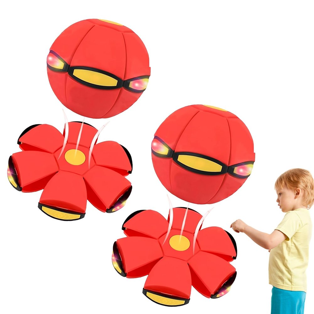 Beoglov Magic Ball Toy, 2Pcs Children's Bouncing Ball Magic Meta Balls, The Magic Flying Saucer Balls, Parent-Child Interaction, Easy to Catch, Safe (Red,6 Light)
