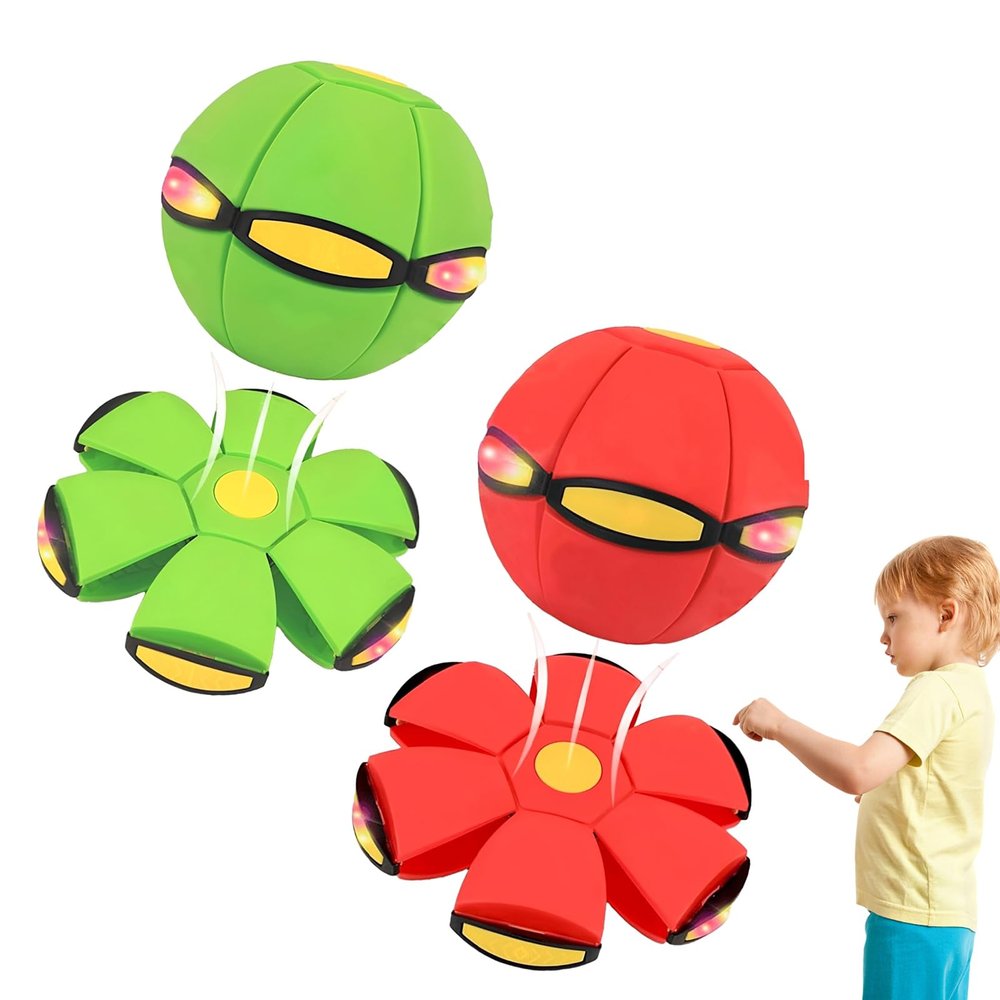 Beoglov Magic Ball Toy, 2Pcs Children's Bouncing Ball Magic Meta Balls, The Magic Flying Saucer Balls, Parent-Child Interaction, Easy to Catch, Safe (6 Light,Green+Red)