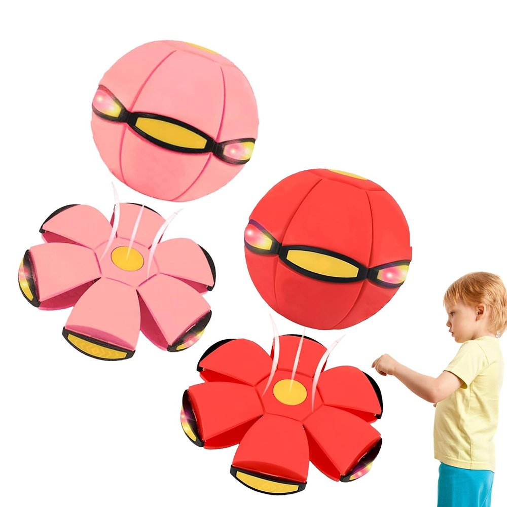 Beoglov Magic Ball Toy, 2Pcs Children's Bouncing Ball Magic Meta Balls, The Magic Flying Saucer Balls, Parent-Child Interaction, Easy to Catch, Safe (3 Light,Red+Light Pink)