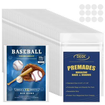 100 Set Magazine Bags and Boards  Premade Resealable Sleeves with Acid-Free Backing Boards | Archival Clear Storage & Protection for Comics, Magazines & Collectibles (Premade Resealable, 100)