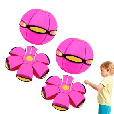 Beoglov Magic Ball Toy, 2Pcs Children's Bouncing Ball Magic Meta Balls, The Magic Flying Saucer Balls, Parent-Child Interaction, Easy to Catch, Safe (Pink,3 Light)