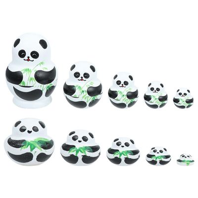 Sewroro 10 Layers Cartoon Panda Nesting Toys, Russian Nesting Dolls Wooden Craft, Home Decoration
