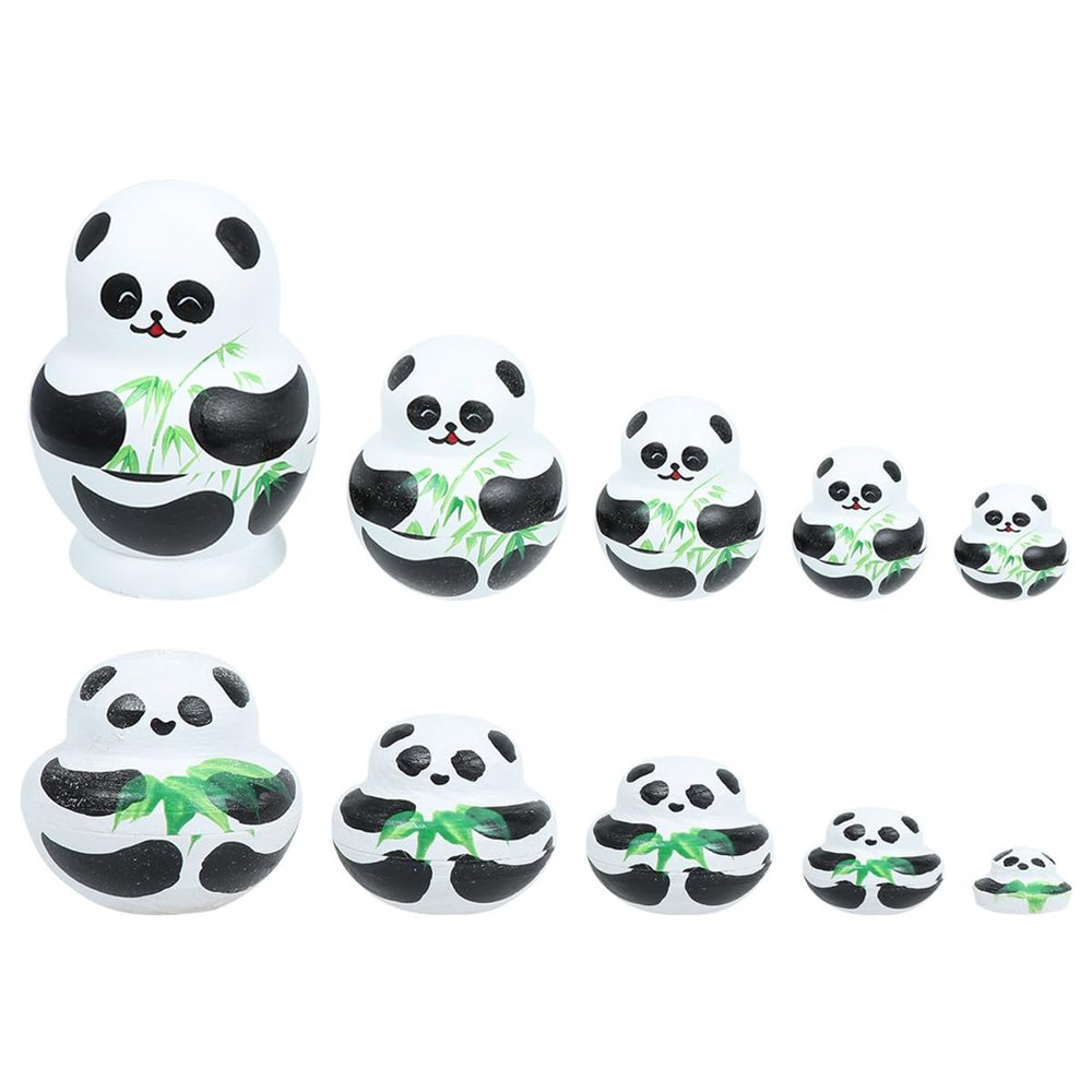 Sewroro 10 Layers Cartoon Panda Nesting Toys, Russian Nesting Dolls Wooden Craft, Home Decoration